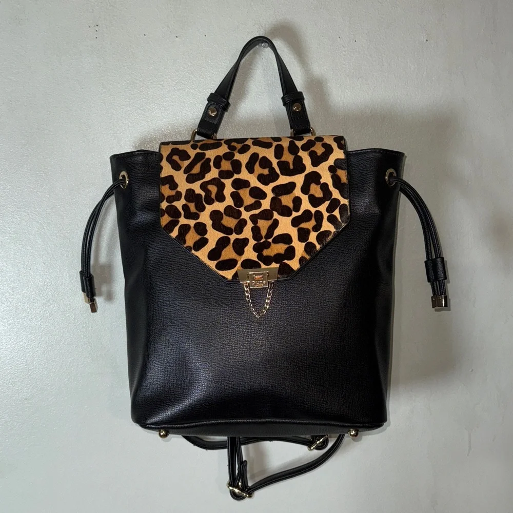 DUNE LONDON GENUINE CALF HAIR SAFFIANO LEATHER CHEETAH LEOPARD BACKPACK